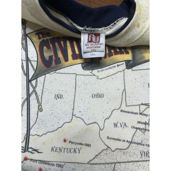 VTG 90s American Civil War History Crewneck Pullover Sweatshirt Size 2XL USA Map - Picture 3 of 14
